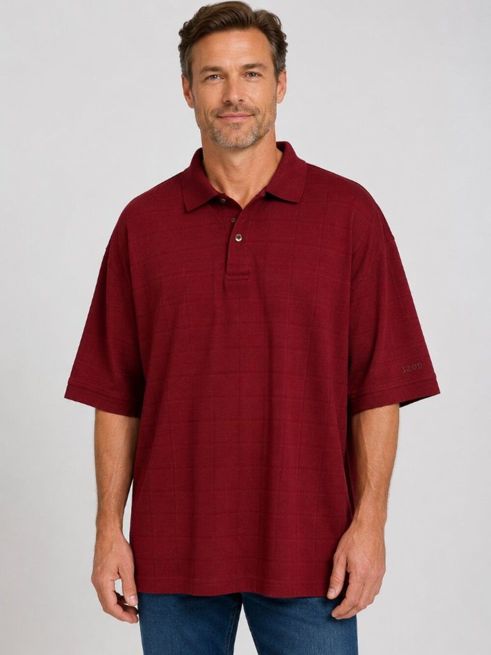 IZOD Red Plaid Polo Shirt Men’s Size S Short Sleeve Embroidered Logo